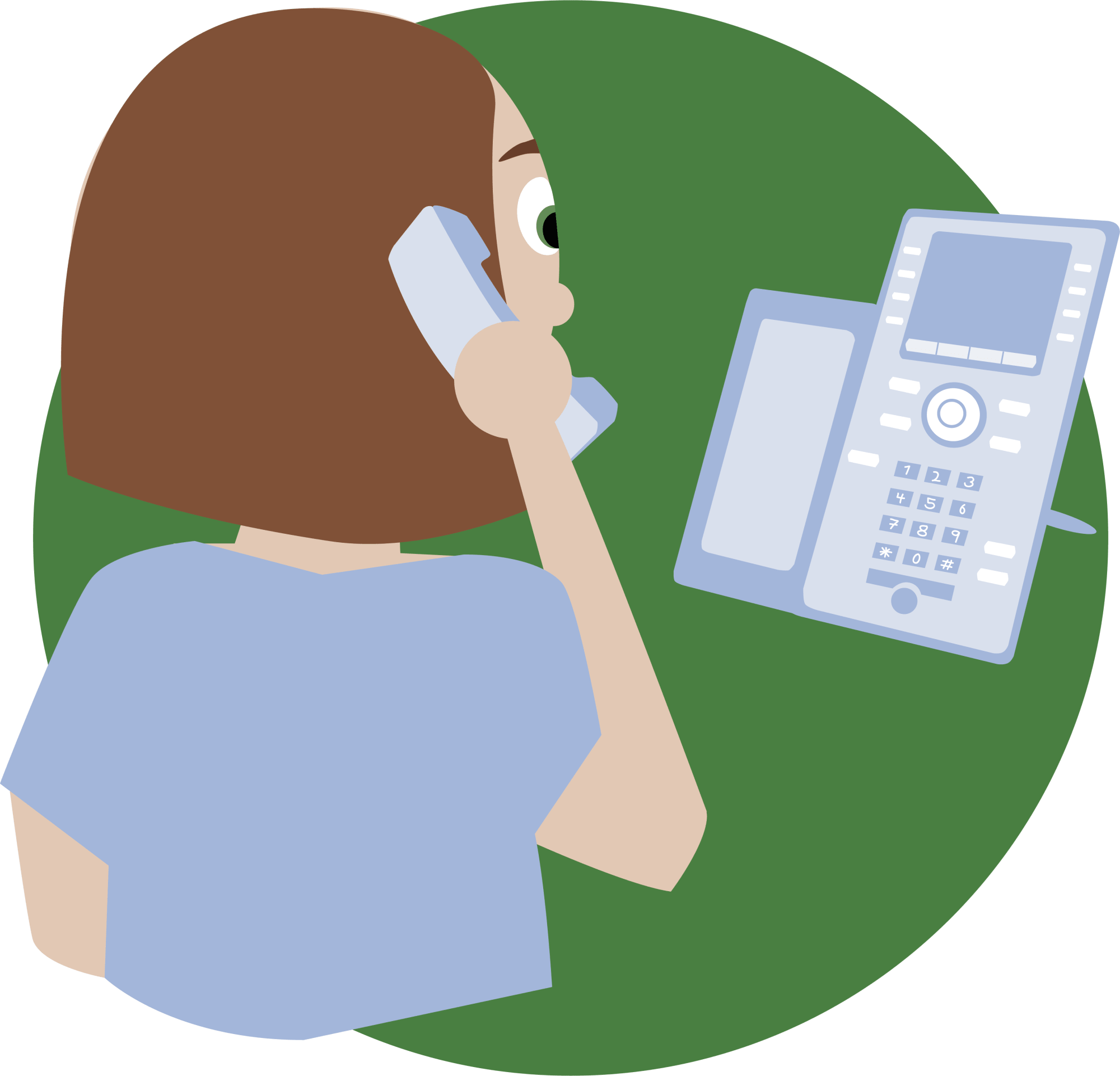 Resepsjonist i klassisk sentralbord snakker i bordtelefon tilknyttet telefoniløsningen